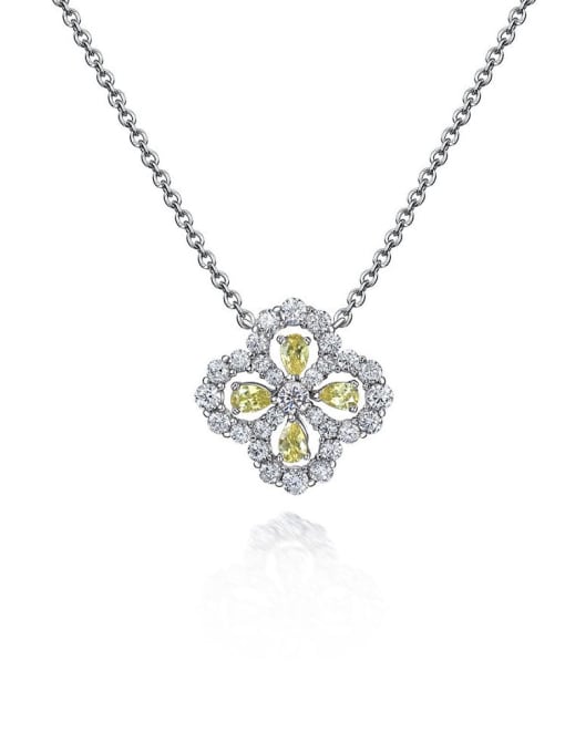 Yellow [P 0682] 925 Sterling Silver High Carbon Diamond Flower Dainty Necklace